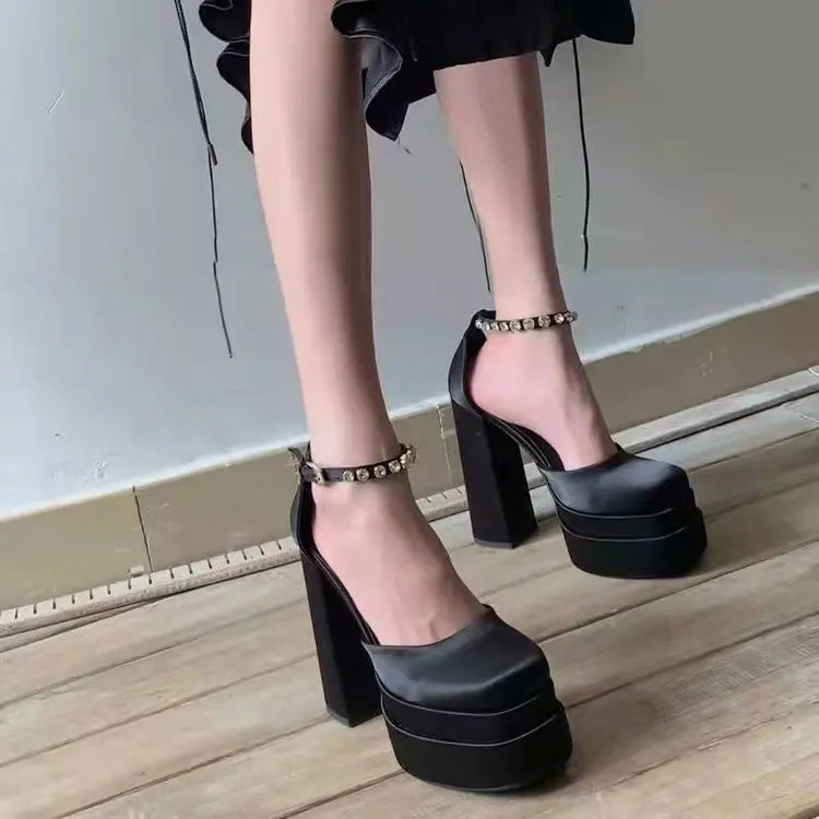 New Fashion Women Pumps Retro Mary Janes Chunky Heels Sandals Spring Platform Dress Party Wedding Basic Shoes Woman Big Size
