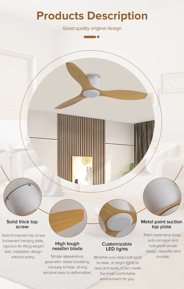 Fashion Design  Remote Control 52 Inch Three Blades Six Wind Speeds  Ceiling Fans