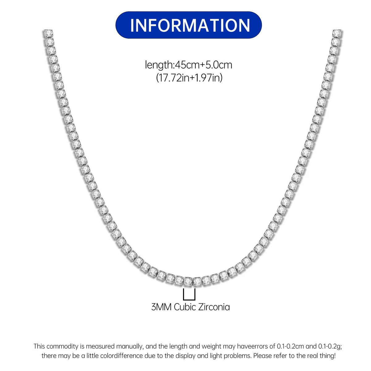 MISEFF S925 Sterling Silver Necklace 2mm & 3mm Cubic Zirconia Tennis Chain Necklace for Women Exquisite Jewelry Birthday Gift