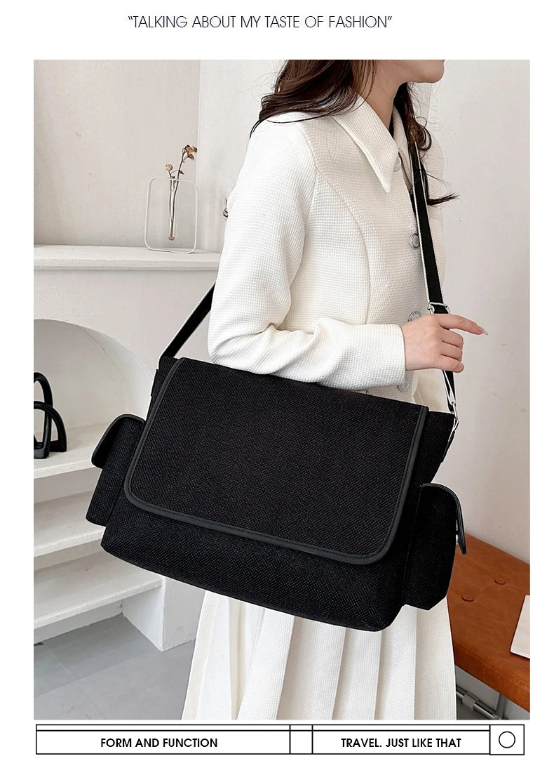 New Women's Large Capacity Canvas Shoulder Bag Casual Tote Handbag Trendy Messenger Bag for Everyday Use