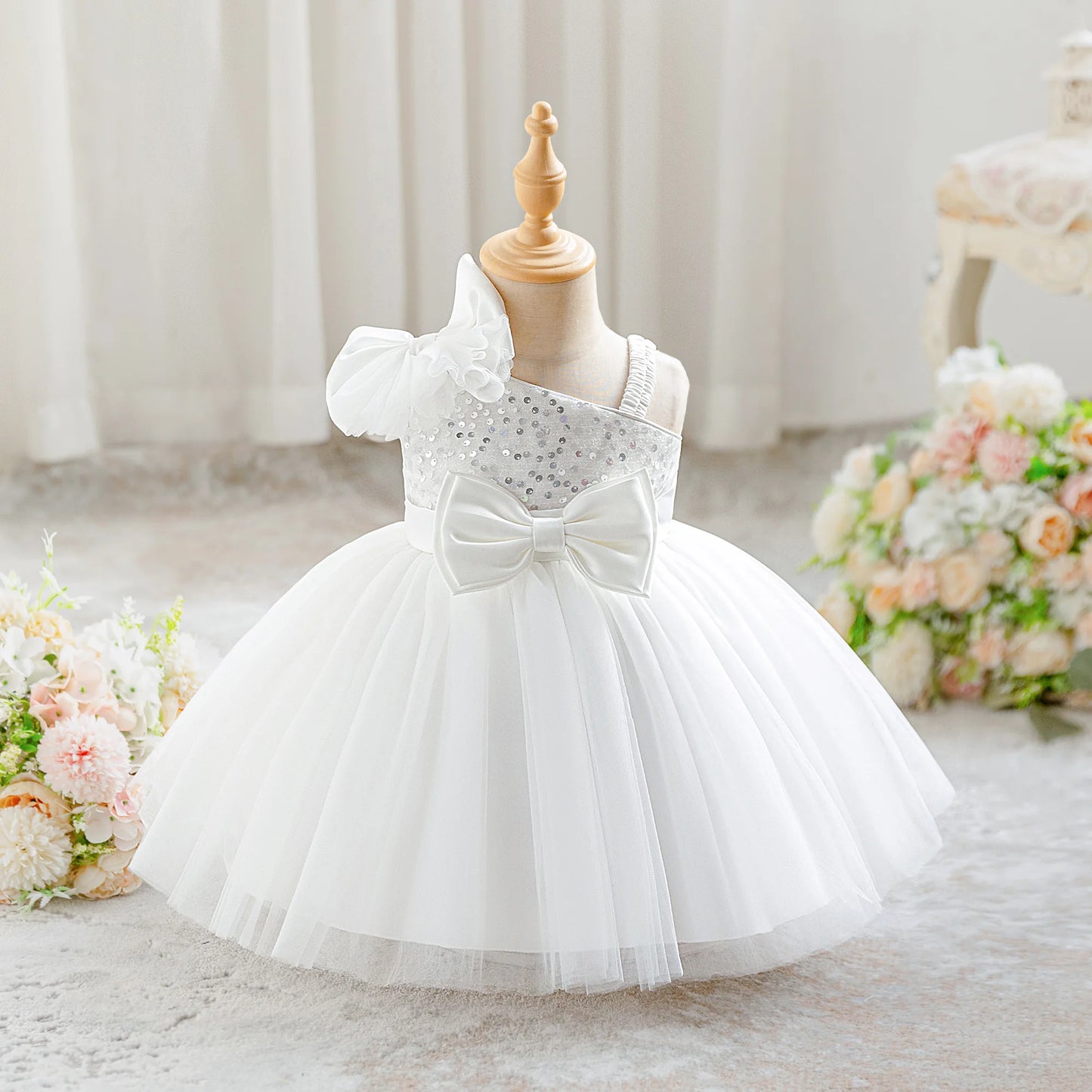 Toddler Baptism Party Baby Girls Dresses Girls Tulle 1st Birthday Wedding Prom Baby Dress Infant Bridesmaids Christmas Costumes