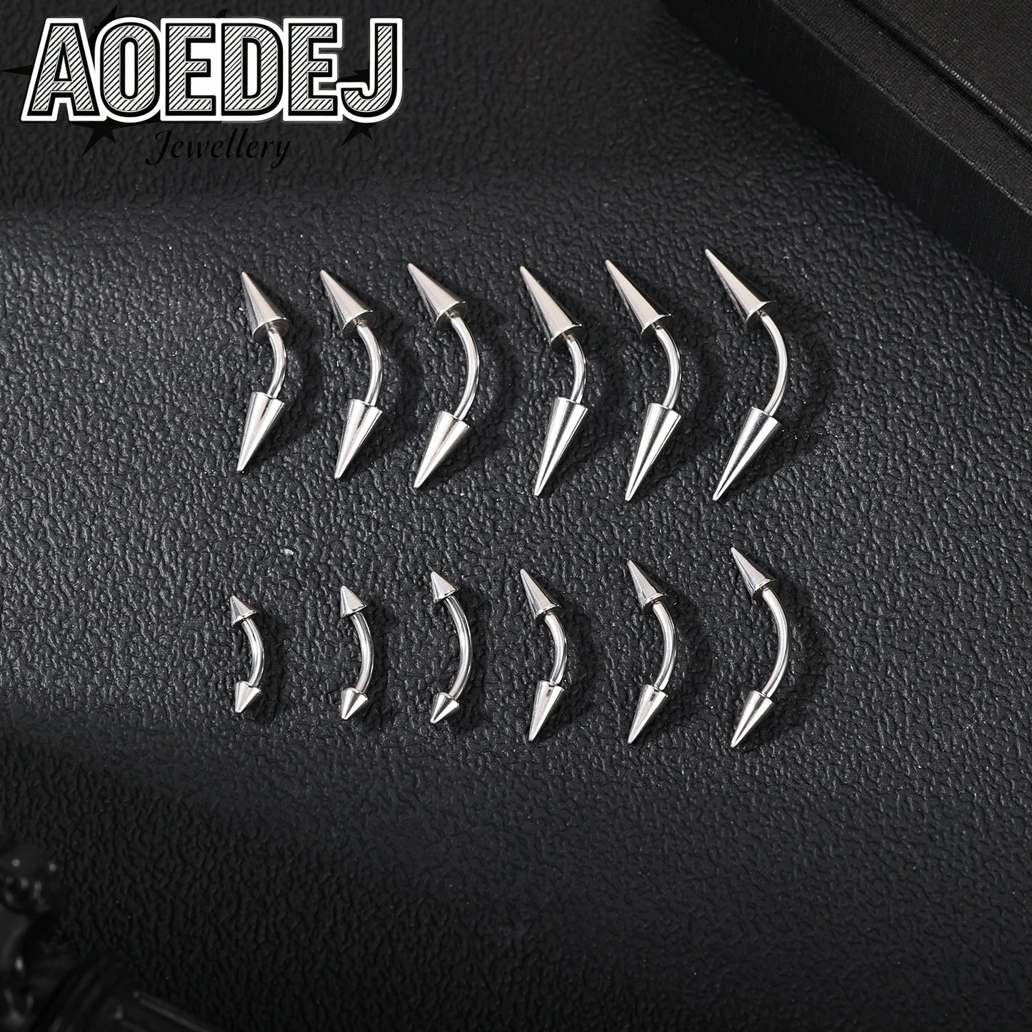 AOEDEJ 14/16/18G 1-10pcs/lot Stainless Steel Eyebrow Piercings Spike Eyebrow Rings Curved Barbell Bridge Piercing Jewelry 6-14MM