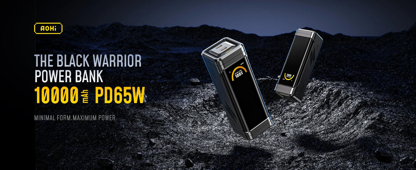 [NEW] AOHI  65W travel Power Bank The BLACK WARRIOR 10000mAh External Battery PD3.0 Quick Charging LED Display portable battery