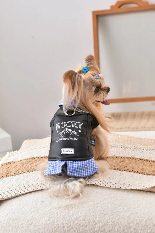 Leather Pitbull Costumes For Small Medium Size Breed Dog With Plaid Shirt Collar Winter Warm Pet Harness Coat Jacket Puppy Wear