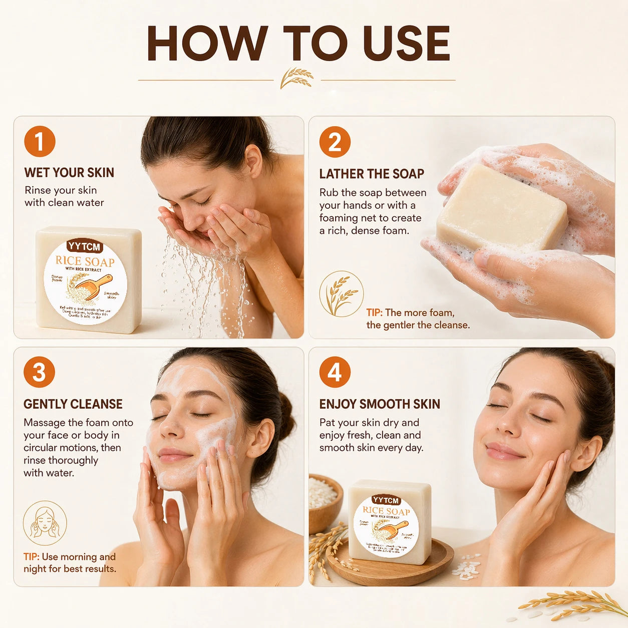 YYTCM Rice Extract Soap Gentle Hydrating Cleansing Bar For Face & Body