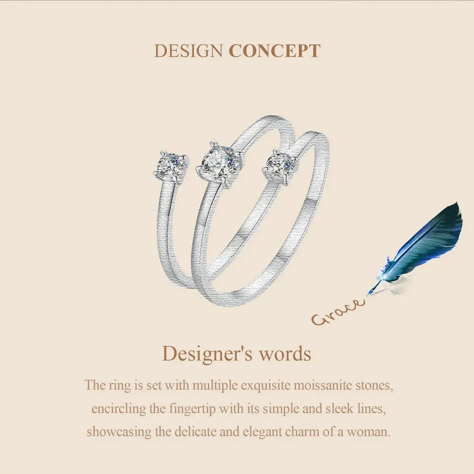 WOSTU Three layer 0.5 CT Moissanite Coiled Ring 925 Sterlin Silver D Color Moissanite Stackable Promise Wedding Ring Party Gift
