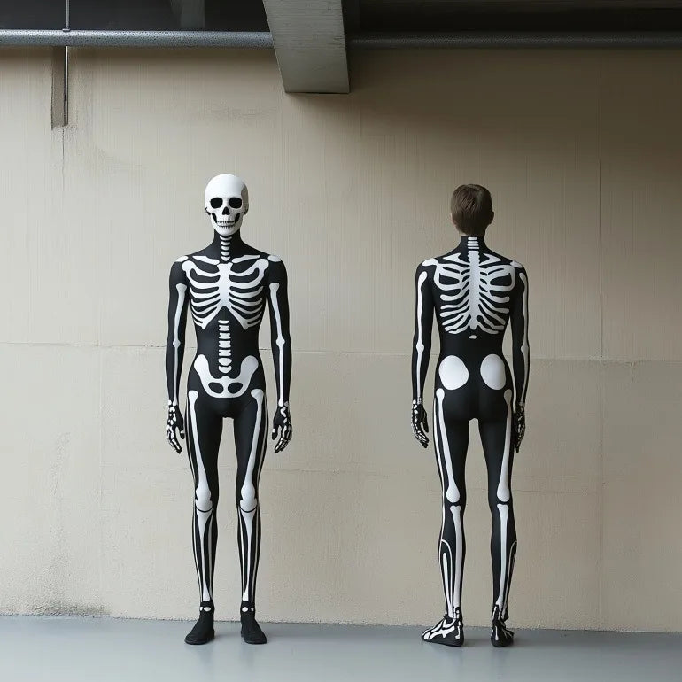 Halloween Death Horror Costume Skeleton Bodysuit Skull Steampunk Skeleton Cosplay Jumpsuit Gloves Mask Party Clothes Women Men