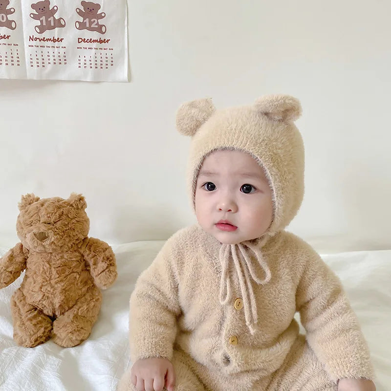 0-3T Newborn Kid Baby Boys Girls Winter Clothes Warm Baby Romper with Hat Cute Sweet Jumpsuit Cute Sweet Lovely Baby Outfit