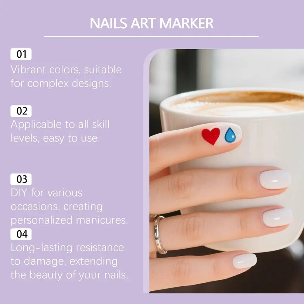 12Pcs/Set Nail Acrylic Graffiti Pen 12 Color Nail Marker Drawing DIY Beauty Nail Art Tools Waterproof and Quick Drying Nail Mark