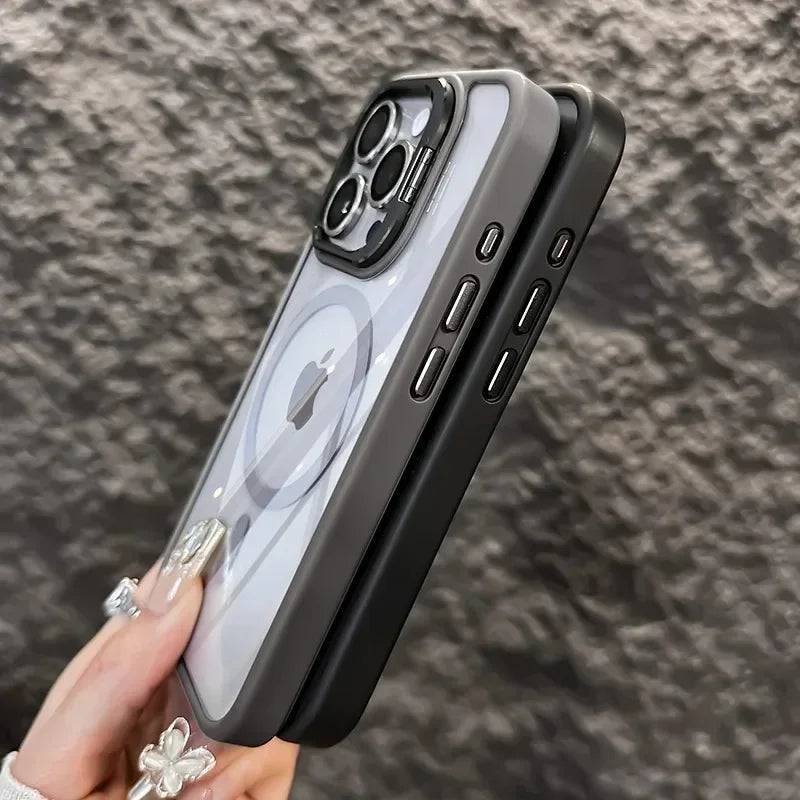 Luxury Magnetic Shockproof Phone Case For iPhone  18 16 17 15 14 13 12 11 Pro Max Funda For Magsafe Stand Lens Protector Cover