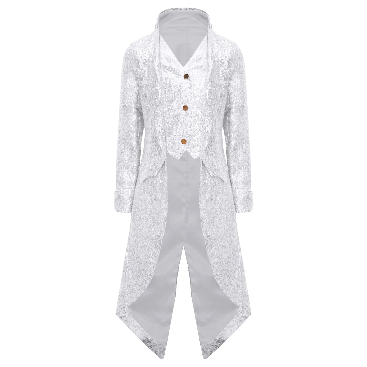Kids Boys Halloween Medieval Renaissance Costume Sparkly Sequins Victorian Tailcoat Jacket Frock Coat Long Sleeve Gothic Tuxedo