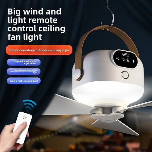 Outdoor Fan Small Ceiling Dormitory Night Light Remote Control Electric Fan Home