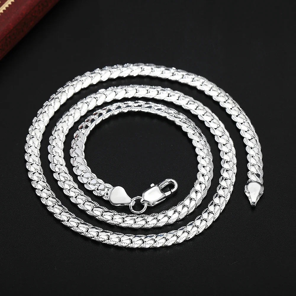 Hot 925 Sterling Silver 6mm Side Chain 16/18/20/22/24 Inch Necklace For Women Man Fashion Wedding Engagement Jewelry Gifts