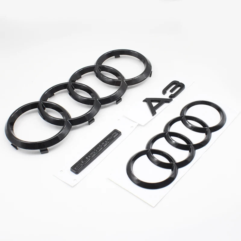 Audi A3 4 Ring Logo ABS Glossy Black Car Hood Front Bonnet Grill Badge Rear Trunk Quarrto Emblem Sticker Decal For A3 2010-2020