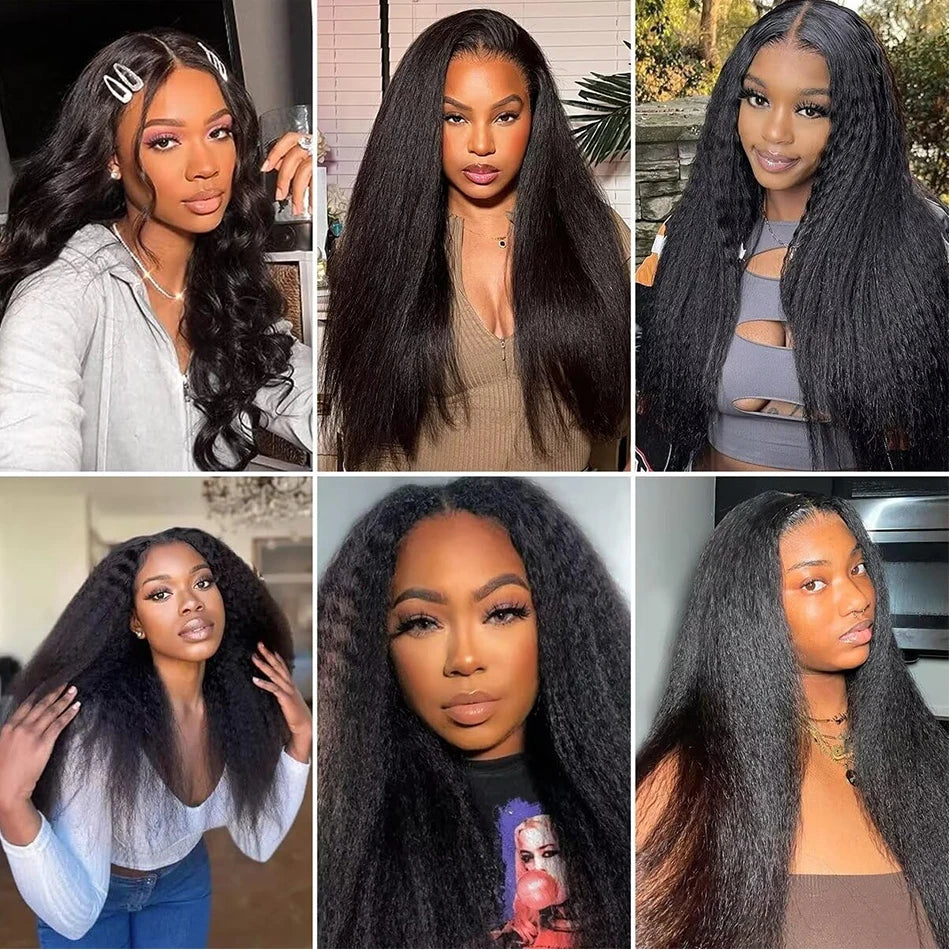 Kinky Straight V Part Wig Human Hair For Women with Drawstring 250% Density Upgrade Glueless U Part Wig No Leave Out No Sew In