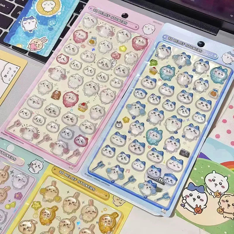 Chiikawa Cartoon 3D Sticker DIY Laptop Scrapbook Decal Aesthetic Crystal Stickers Kawaii Solid Decorative Sticker ちいかわ ボンボンシール