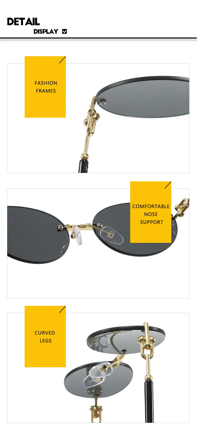 Fashion Oval Rimless Sunglasses for Woman Popular Round Frameless Sun Glasses Shades Retro High Quality Unisex Stylish Eyewear