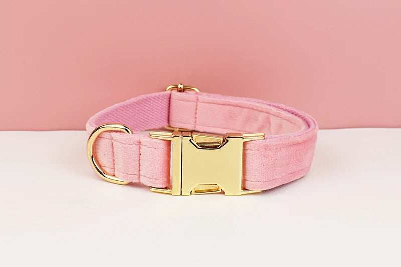 Pink Velvet Dog Collar And Leash Set For Small Medium Large Dogs Custom Engraved Nameplate Pet Supplies Dog Leash Velvet 01