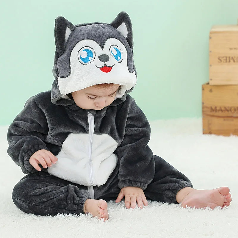 Baby Kigurumi Penguin Lion Cat Animal Cosplay Costume Winter Plush Jumpsuit for Toddler Boys 1 to 2 3 4 Years Baby Girl Outfits