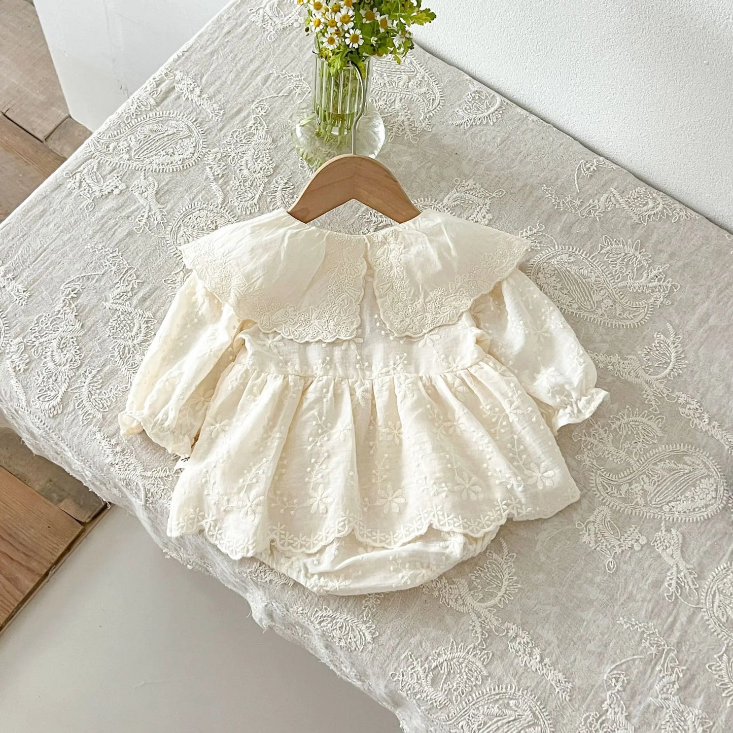 Autumn Newborn Infant Baby Girls Embroidery Lapel Romper Muslin Sweet Princess Long Sleeve Rompers Kids Fashion Baby Clothing