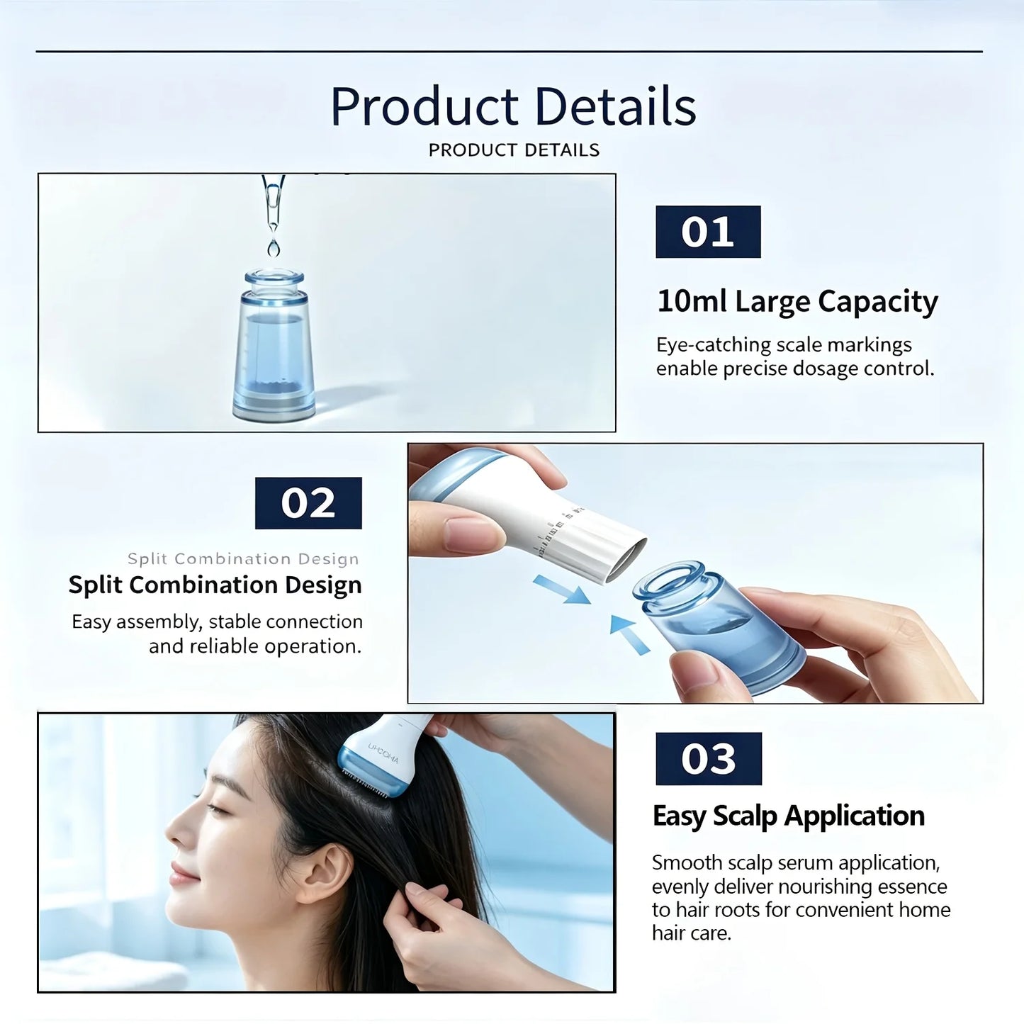 S2-140 Microneedle Scalp Serum Applicator with Reservoir Adjustable Needle Length (0.22mm) All-In-One Scalp Care Stamp