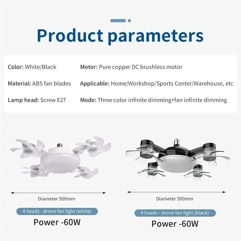AT28-Fan Light 2-In-1 Drone Design Ceiling Fan Light 60W With Remote Control For Entrance Hall Family Corridor Living Room