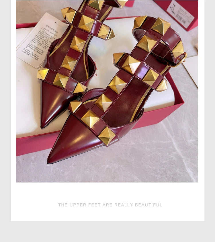 Women's Fashion Rivet High Heels 2023 Spring/Summer New Baotou Sandals Pointed Single Shoes