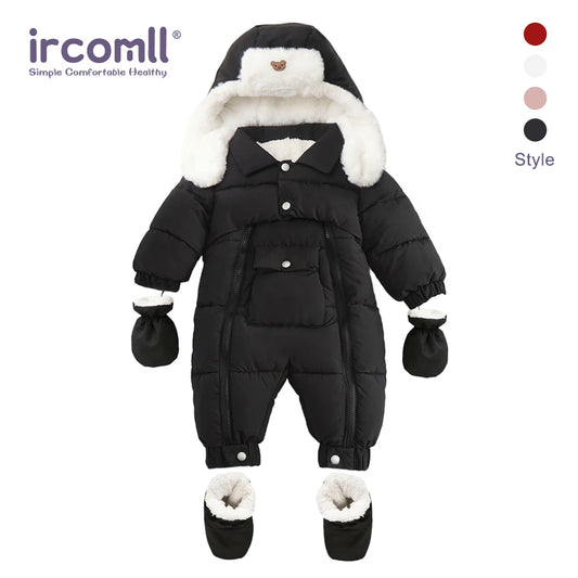 Ircomll Winter Baby Jumpsuit Thick Warm Infant Hooded Inside Fleece Jacket Newborn Boy Girl Coat Overalls Cotton Down Jacket