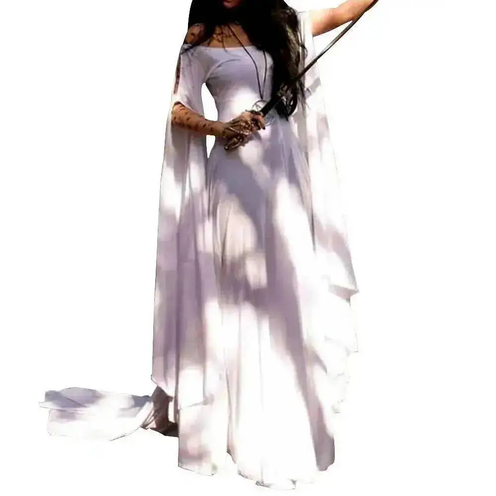 Cos Halloween Costume Women Dress Medieval Dresses Party Long Sleeve Round Neck Belt Women's Dress