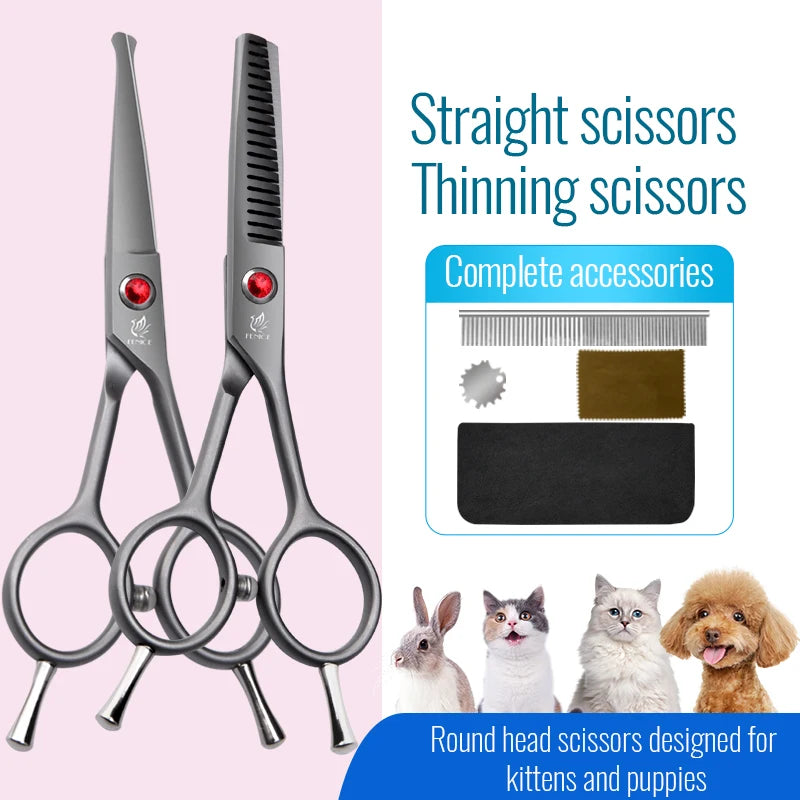 Fenice 4.5 Safety Round Tip Pet Dog Cat Grooming Cutting Scissors Dogs Hair Cutting Shear for Eyes/Face/Foot/Nose