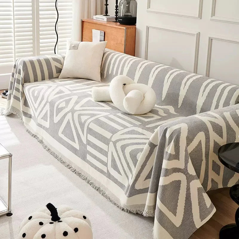 Bohemia Jacquard Slipcover Chenille Sofa Cover with Tassels Sofa Towel Living Room Camping Multipurpose Blanket Furniture Decor
