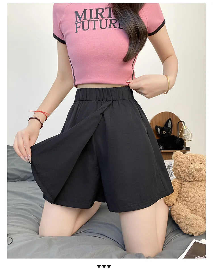 Women's Cargo Skirt Pants 2026 Summer High Waist Loose Fit 5-Pocket Casual Shorts Ice Silk Culottes Streetwear