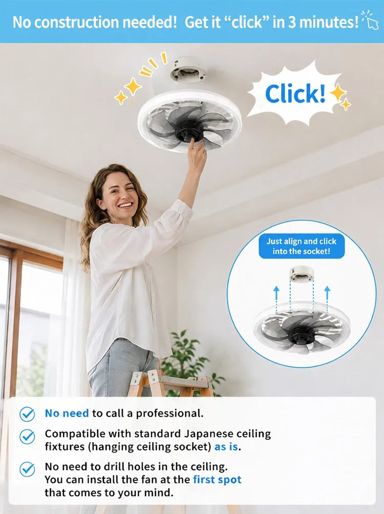 Led Fan Light Smart Remote Control Ceiling Fan With Light E27 For Living Room Converter Base Dimmable 4 Adjustable Wind Speed