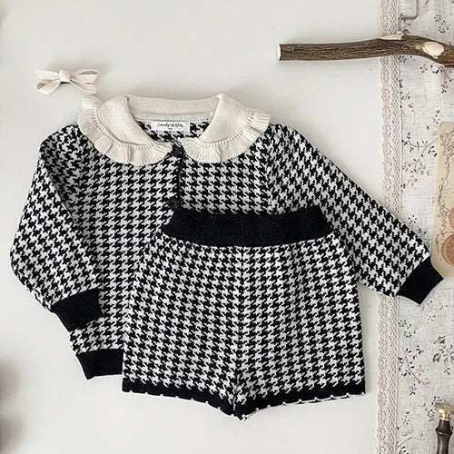 2024 New Autumn Winter Infant Baby Girls Clothing Set Long Sleeved Knitted Cardigan+Shorts Toddler Baby Knitted Clothes Suit