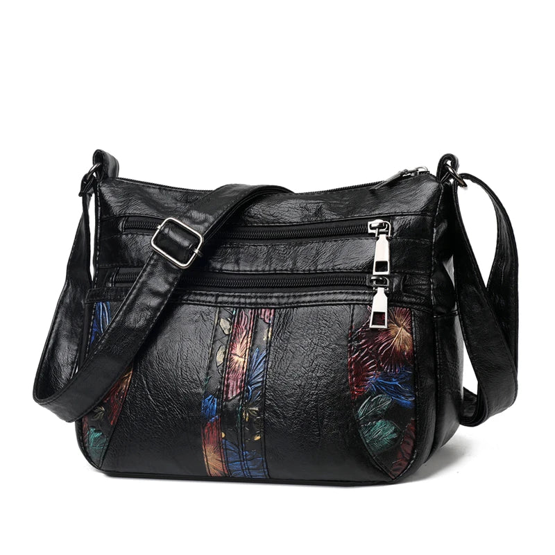 Luxury Soft Leather Women Messenger Shoulder Handbags and Purses Flowers Multi-pocket Crossbody Mommy Bag Ladies Sac 2022 New