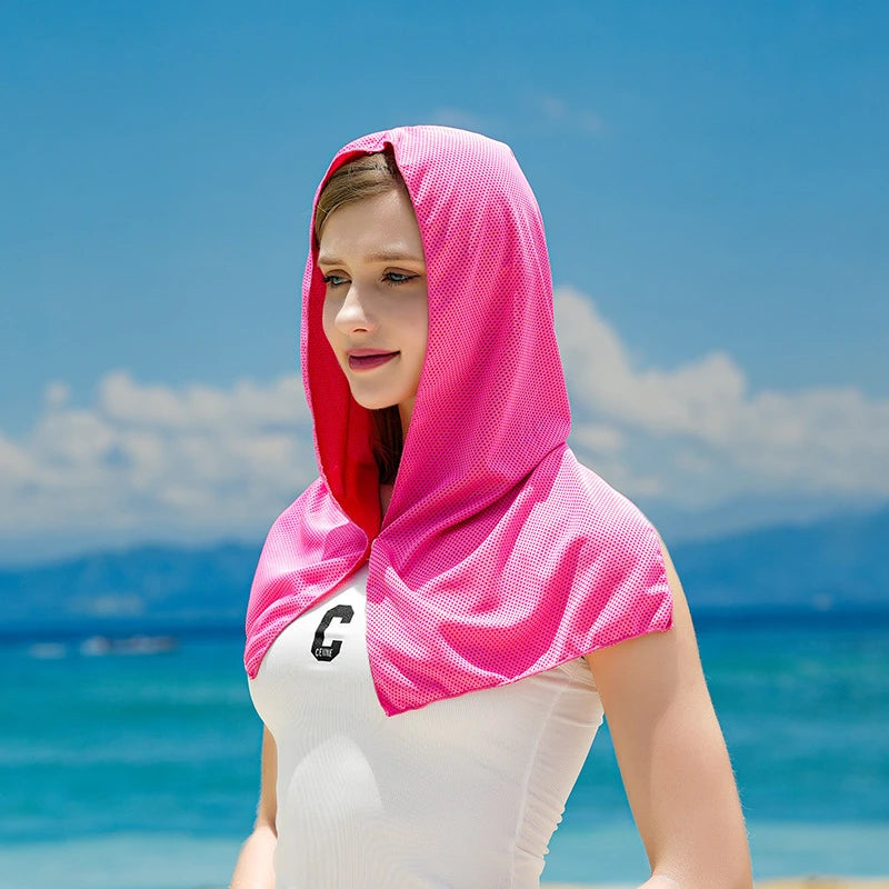 Cooling Hoodie Towel- Hood Towel, Evaporative Cool Technology, Cools Instantly When Wet, , Great for Sports, Fitness, Gym