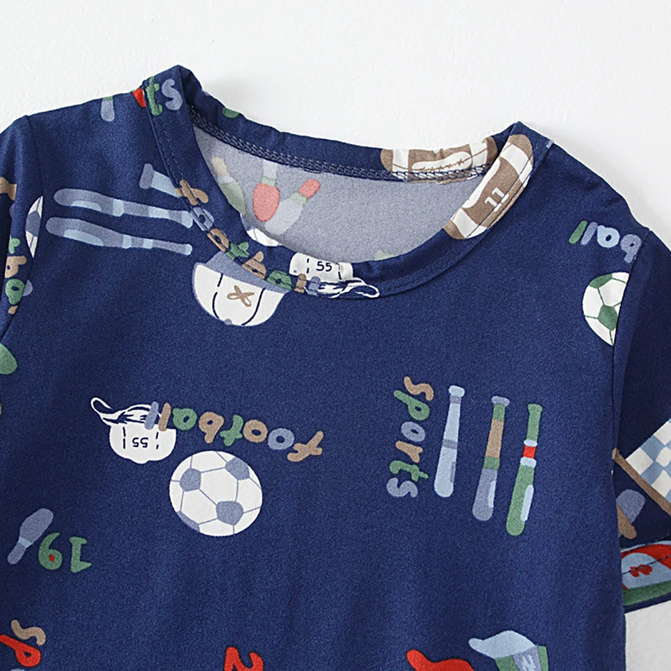 3-Piece Set of Children's Ball Printed Short-Sleeved Vest, Shorts, Pants Combination Set, Boys' Comfortable Pajamas Home Clothes