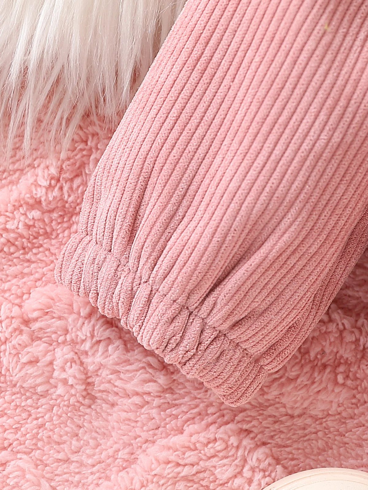 Baby Girl Casual Cute Corduroy Composite Plush Fabric Zipper Fully Open Thickened Hooded Long Sleeve Jacket Autumn and Winter