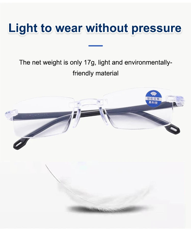 Frameless Smart zoom HD reading glassesAnti-blue Light reading glasses for men and women Near And Far Anti-radiation Glasses