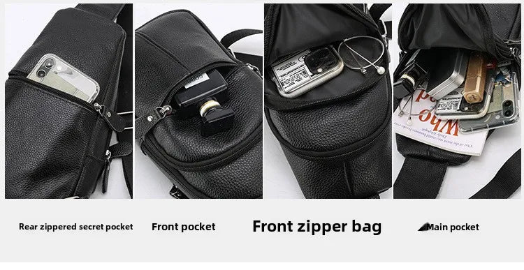 New Leather Chest Cover Layer Cowhide Business Men's Crossbody Bag with High-end Feel and Simple Chest Bag