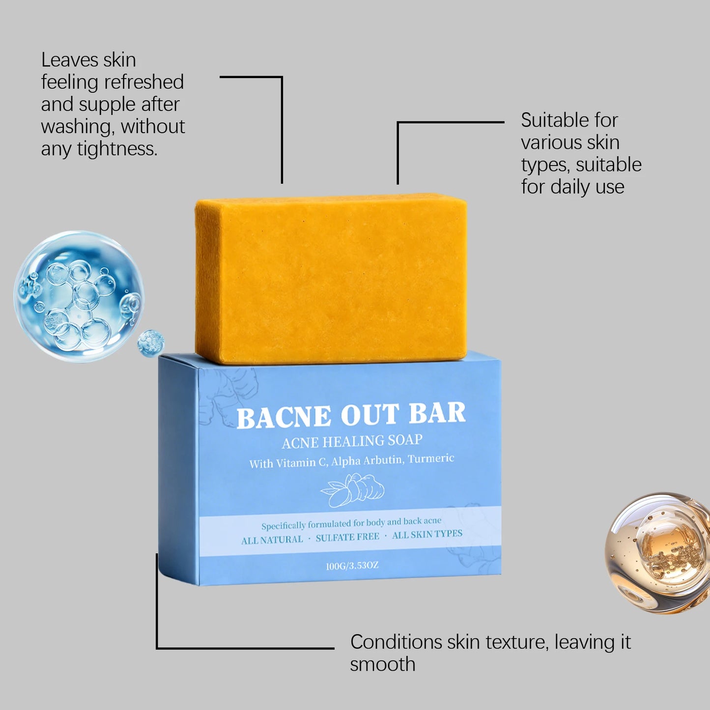 Body Cleansing Soap Moisturizing Brightening for Back Acne Free Natural Body Wash Bar Deep Clean Removes Odors Smooth Skin 100g