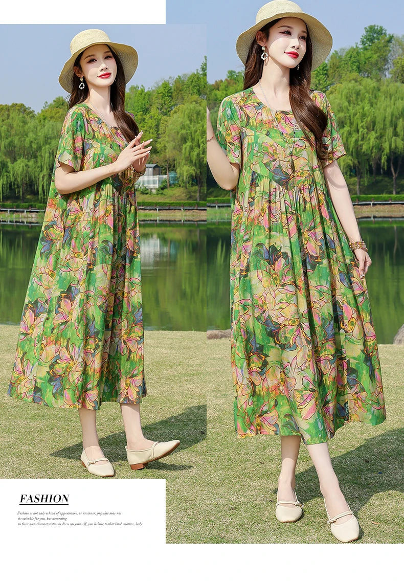 New Fashion Summer Dresses For Women 2025 Elegant Casual Short Sleeve Dress Soild Colour Women Clothing