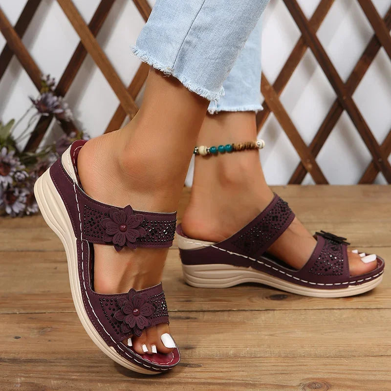 Ladies Shoes on Offer Summer New Plus Size Slippers Women Retro Roman Women's Slipper Casual Beach Flower Platform Wedge Sandals