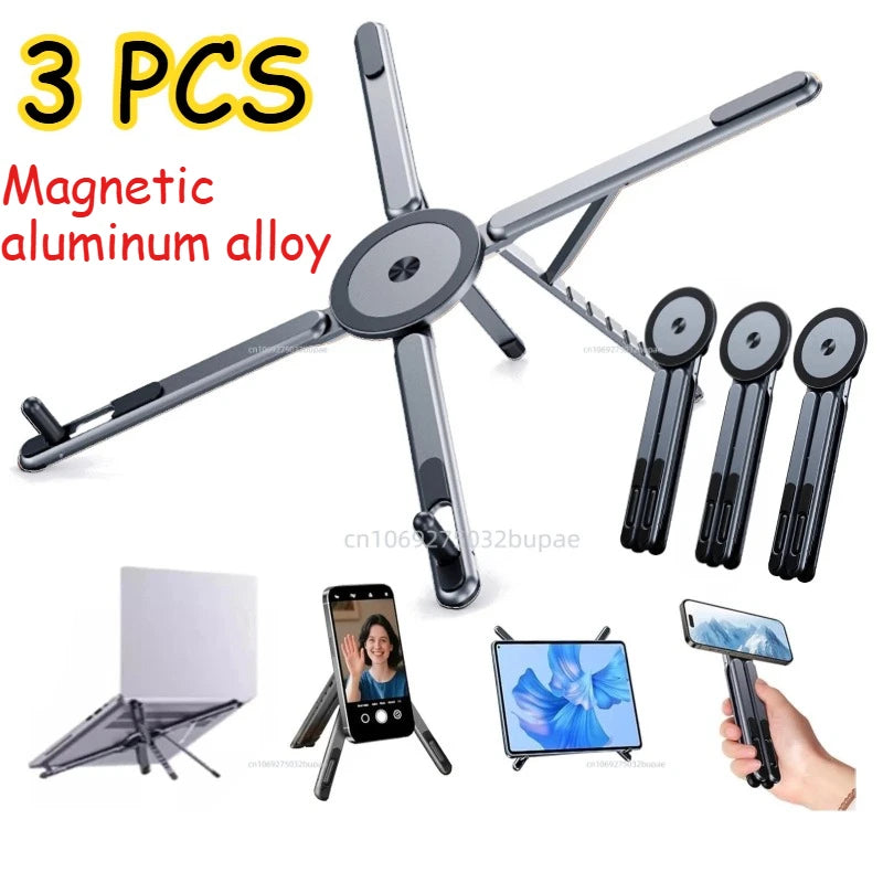 3-in-1 Magnetic Phone Holder Base for Laptop Portable Selfie Stick Foldable Tripod Stand for IPhone IPad Tablet Laptop Desktop