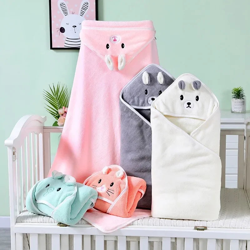 Coral Fleece Baby Bath Towels Soft Newborn Hooded Towel Blanket Cute Toddler Bathrobe Warm Sleeping Swaddle Wrap for Boys Girls