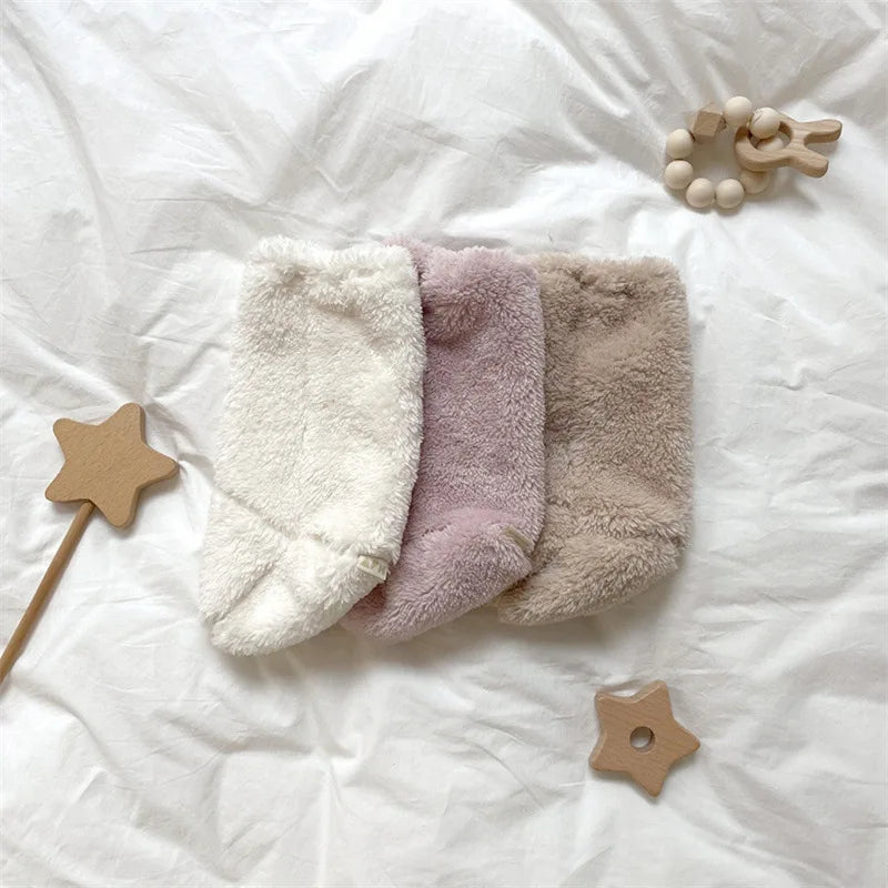 Winter New Baby Fleece Padded Socks Warm Thicken Toddler Girls Floor Socks Cartoon Embroidery Infant Sock Sleeves
