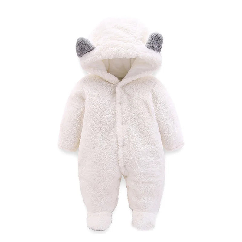OLEKID 2025 Autumn Winter Newborn Baby Rompers Hooded Thick Warm Baby Girls Jumpsuit Toddler Boys Overalls Infant Fleece Outfit