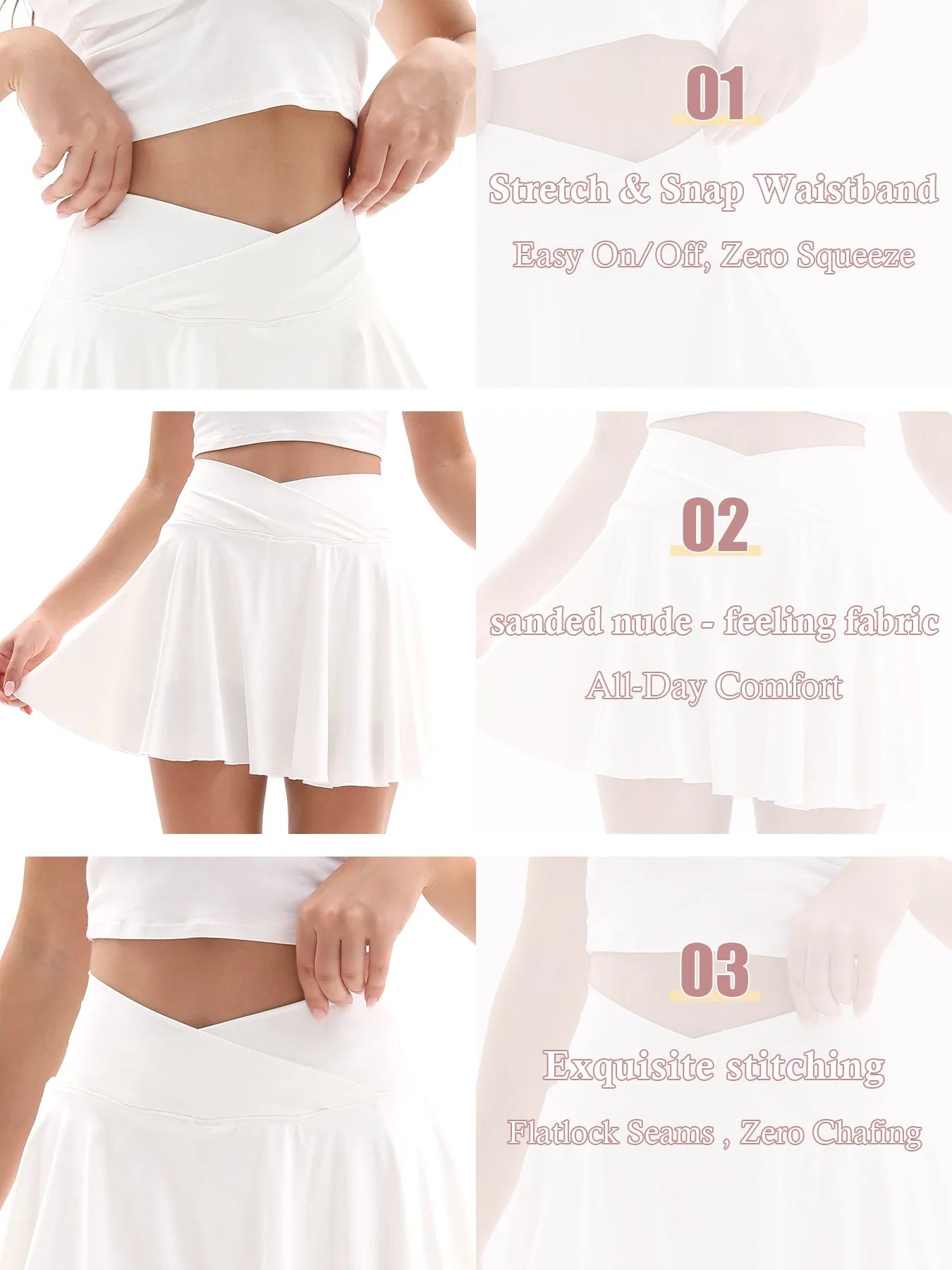 Cross Waist Tennis Skirt with Anti-Slip Shorts & Pockets, High Elastic A-Line Flared Skirt, Breathable Summer Sportswear
