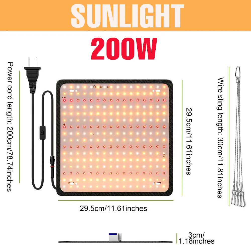 200W LED Grow Light Full Spectrum Quantum Board Plant Cultivation Lamp For Indoor Potted Flower Greenhouse Tent Tomato Vegetable