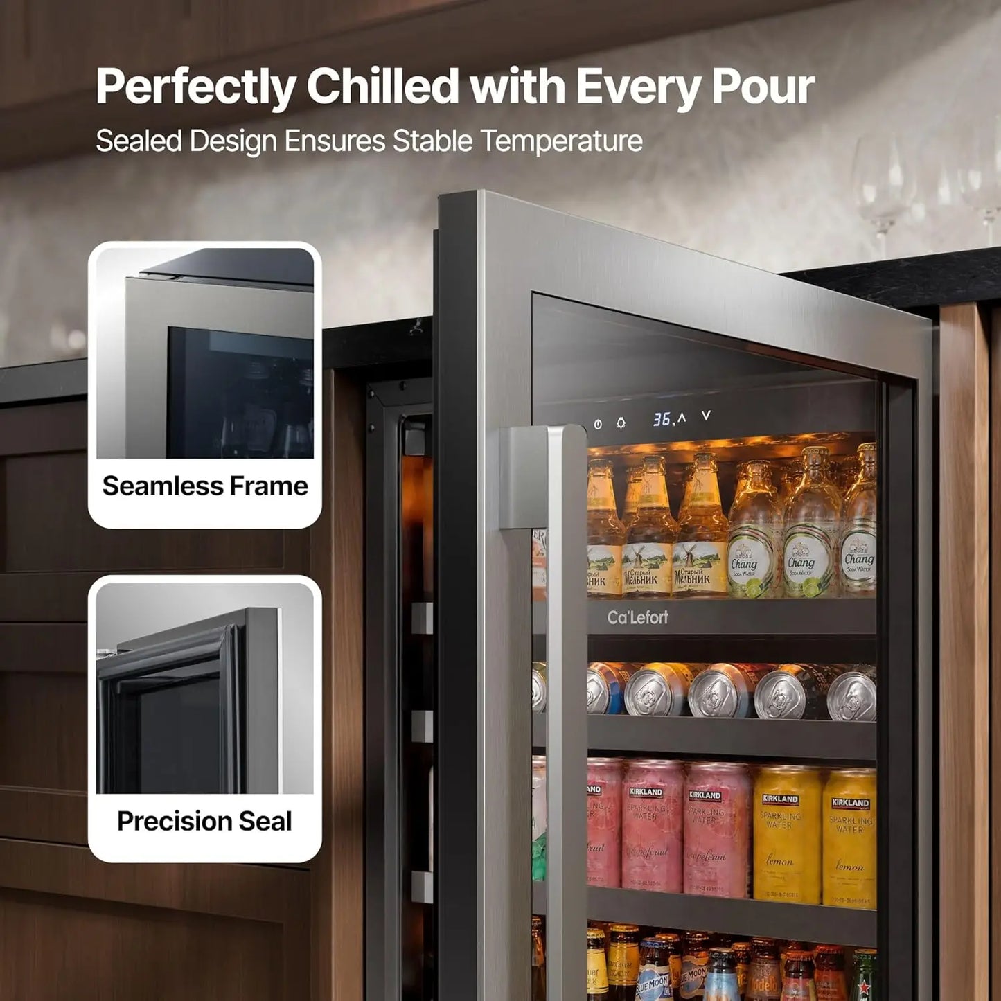 Beverage Refrigerator 24 Inch, 180 Cans Mini Fridge with Double Glass Door, Built-in or Freestanding Drink Cooler with, Custom